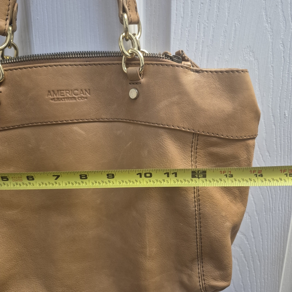 American Leather Tan Shoulder Tote with Gold‎ Hardware - Picture 3 of 9